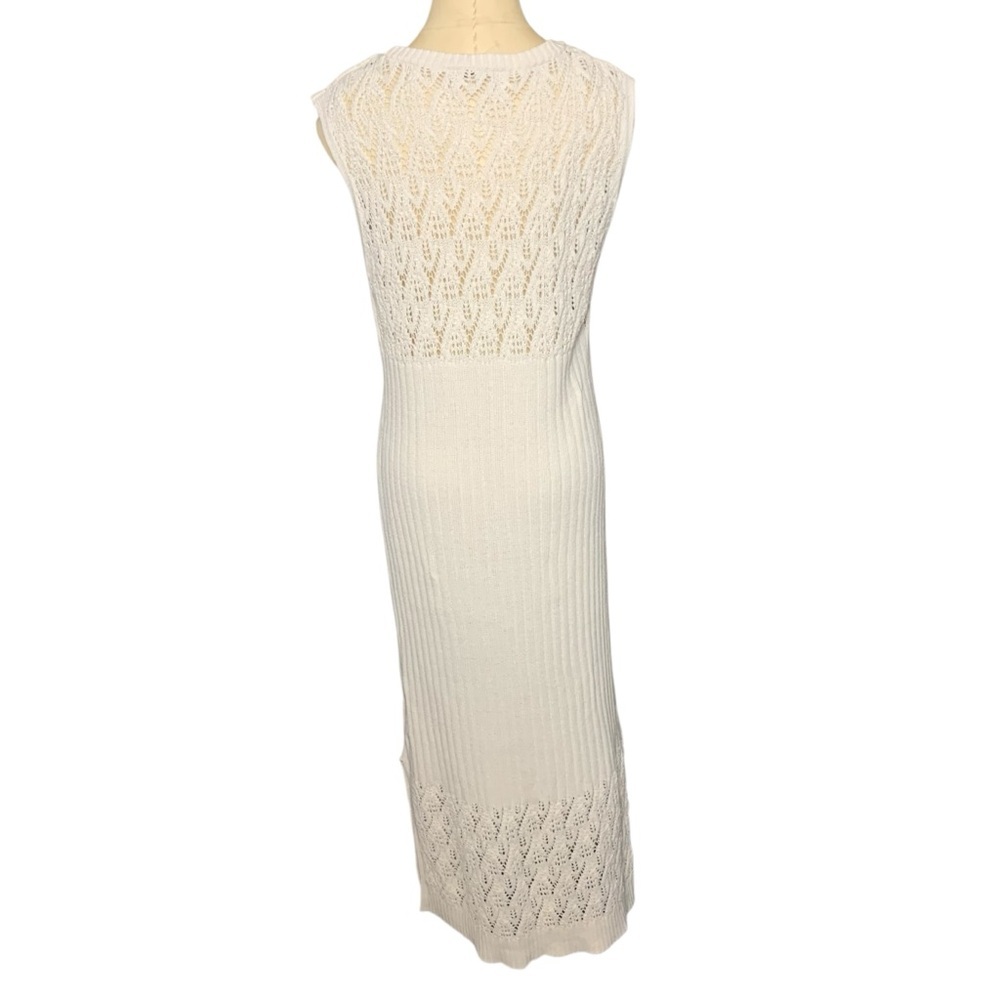 Zara Cream Crochet Knit Maxi Dress Sz M Sleeveless Side Slit Minimalist Coatal - Picture 5 of 14